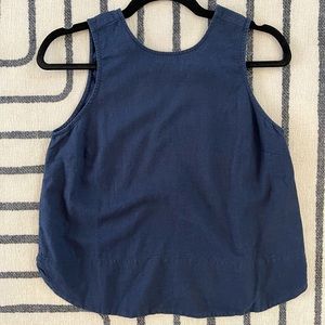 Linen blend petite loft navy tank top with key hole back